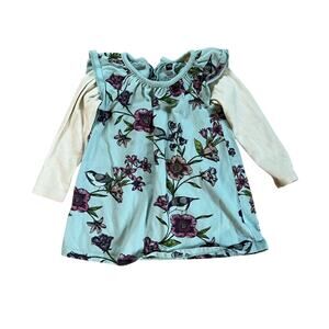 Tea Collection | Floral & Bird Layered Long Sleeve Dress | 12-18M